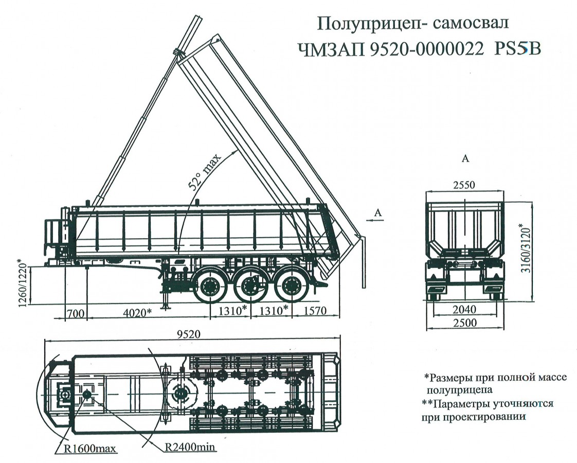 Полуприцеп-самосвал чмзап 9520 по спецификации 022 ps5b