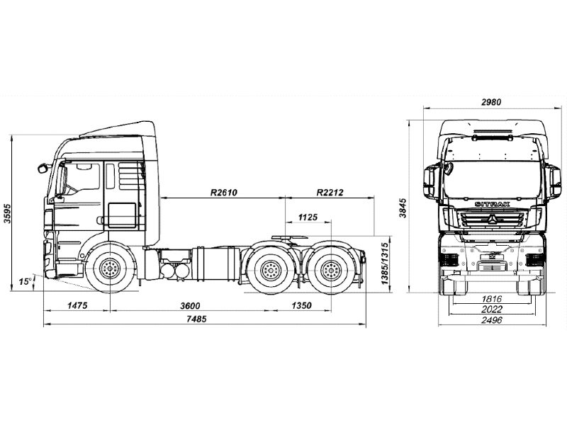 Тягач sitrak c7h 6×4 zz4256v364he