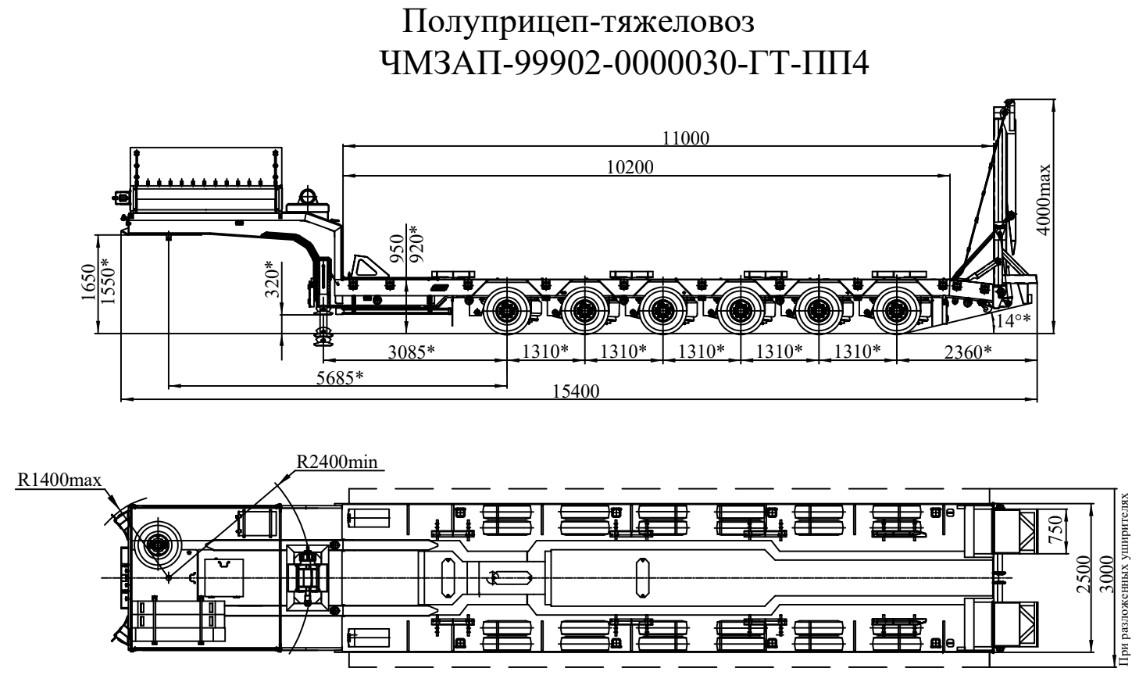 Полуприцеп тяжеловоз чмзап 99902 по спецификации 030 гт пп4