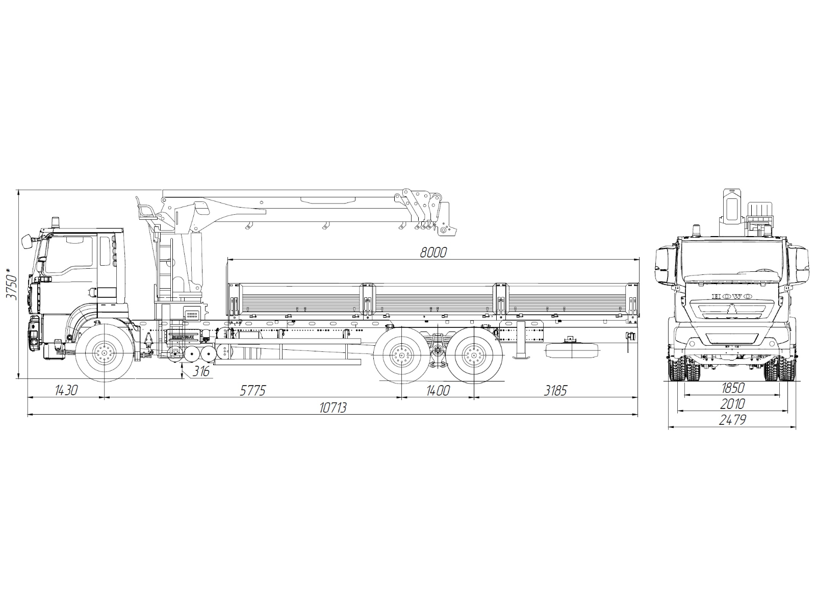 5.1.2.03автомобиль бортовой с кму на шассиhowo t5g 6×4 zz5257jsqn584ge1