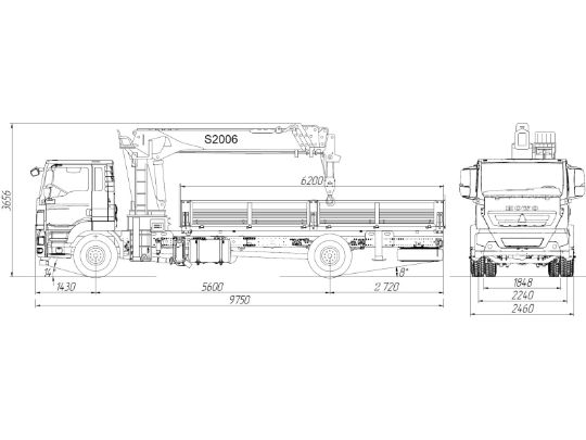 5.1.1.03автомобиль бортовой с кму на шассиhowo t5g 4×2 zz5167jsqm561ge1