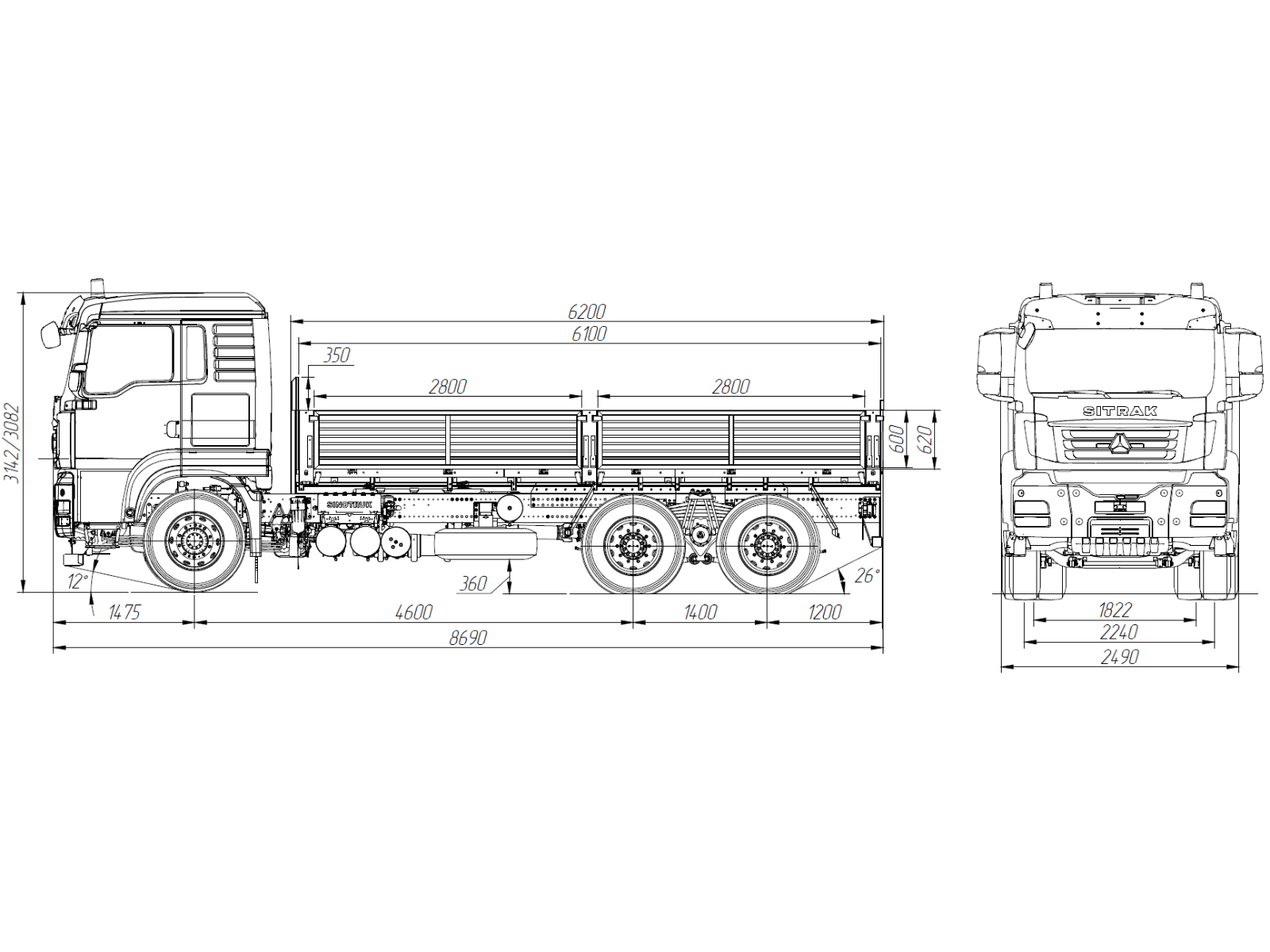 5.1.3.07бортовой автомобиль на шассиsitrak c7h 6×4 zz1256v464he adr